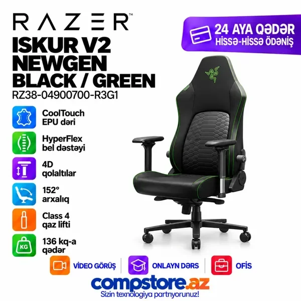 Razer Iskur V2 NewGen Black-Green (RZ38-04900700-R3G1) Gaming Chair