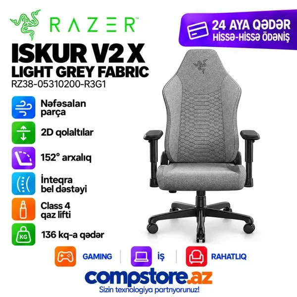 Razer Iskur V2 X Light Grey Fabric (RZ38-05310200-R3G1) Gaming Chair