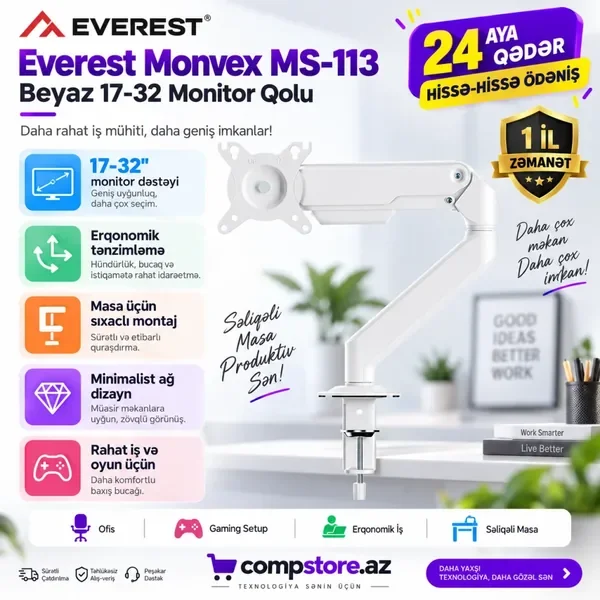 Everest MS-113 Monvex 17-32" White Monitor Tutacagi