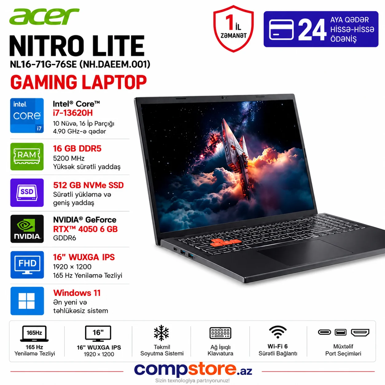 Acer Nitro Lite NL16-71G-76SE (NH.DAEEM.001) Gaming Laptop