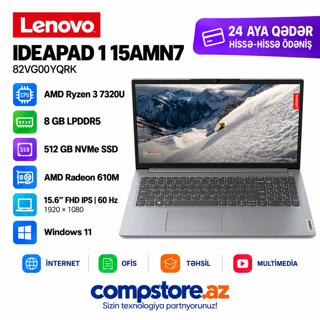 Lenovo IdeaPad 1 15AMN7 (82VG00YQRK) Laptop