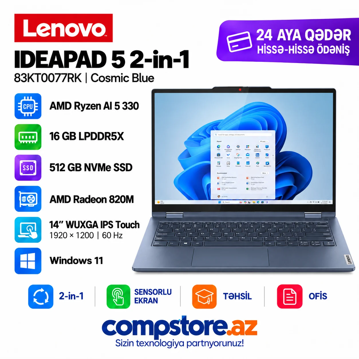 Lenovo IdeaPad 5 2-in-1 14AKP10 (83KT0077RK) Laptop