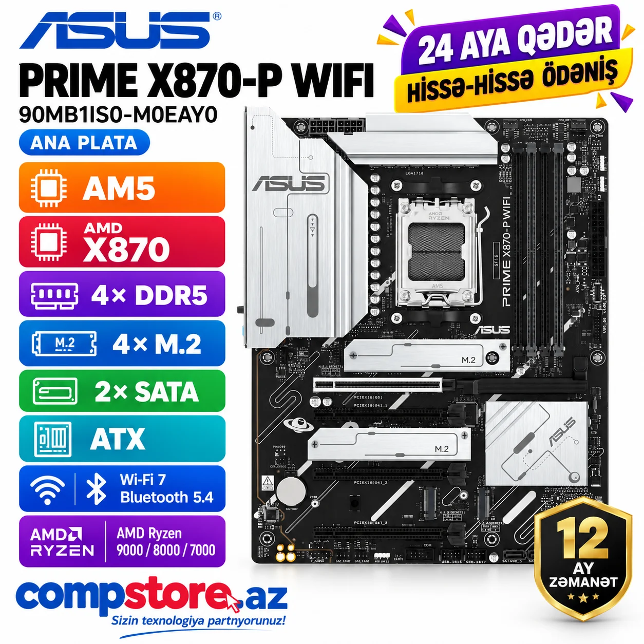 ASUS PRIME X870-P WIFI &mdash; AM5, 4&times; DDR5, 4&times; M.2