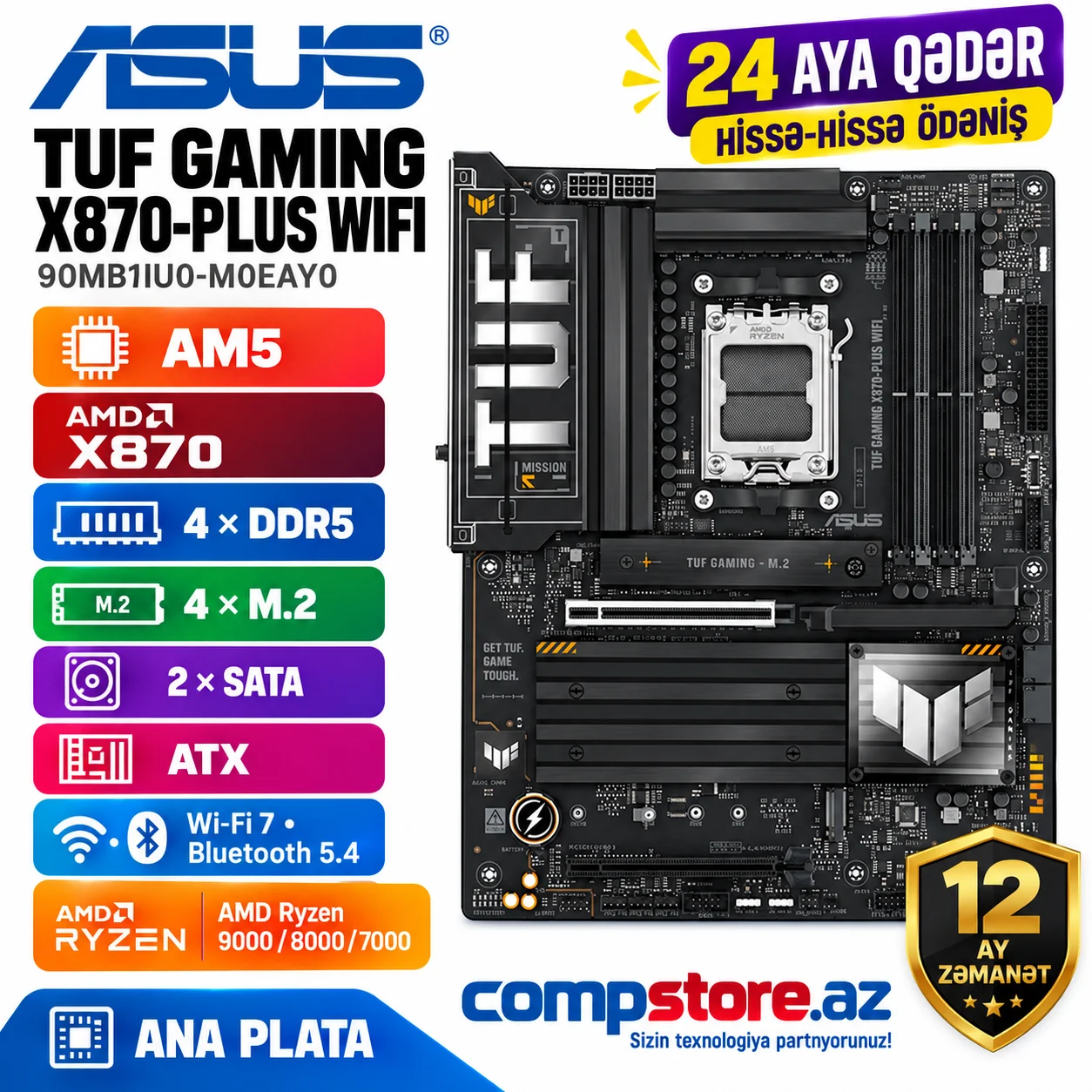ASUS TUF GAMING X870-PLUS WIFI &mdash; AM5, 4&times; DDR5, 4&times; M.2