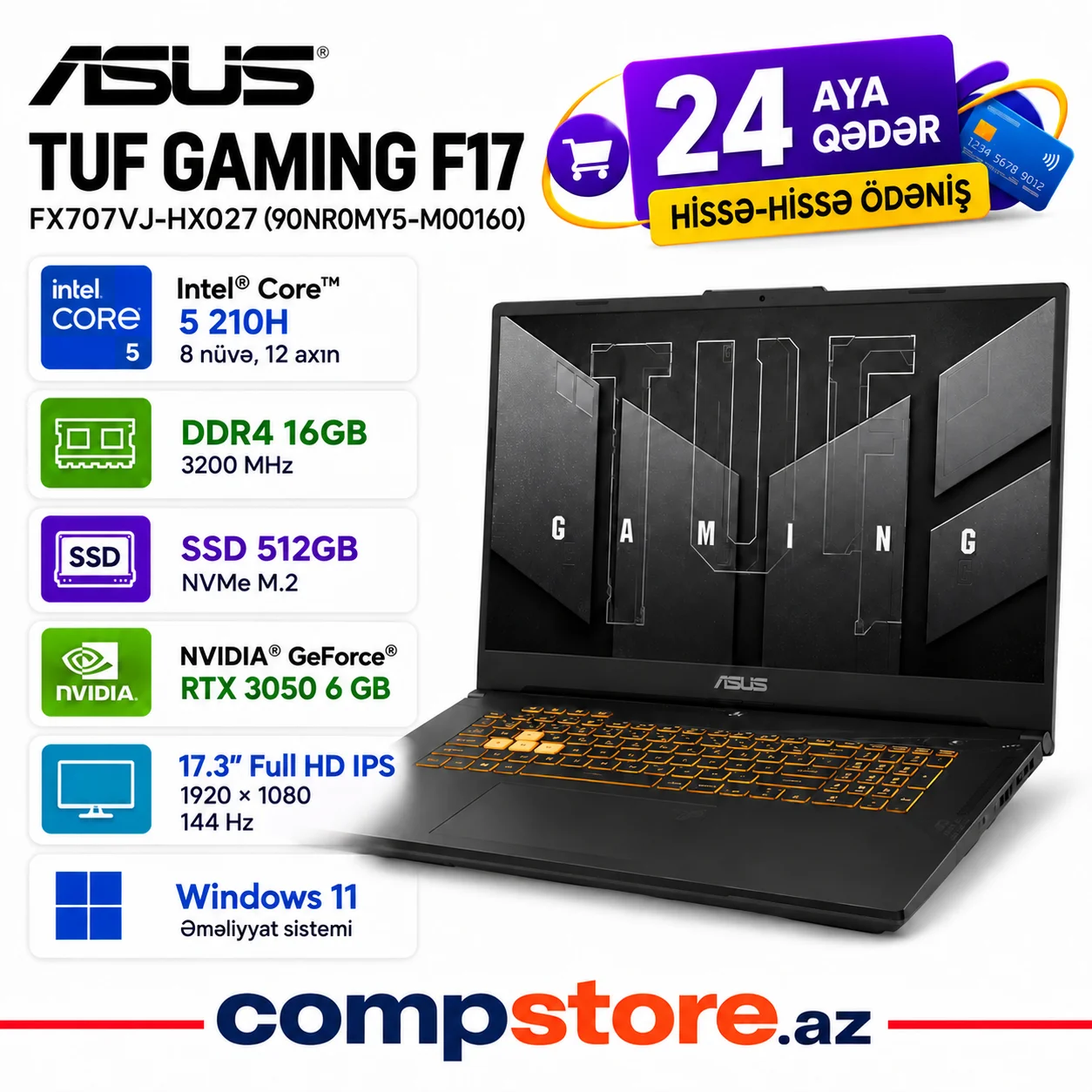 ASUS TUF Gaming FX707VJ-HX027 (90NR0MY5-M00160) Gaming Laptop