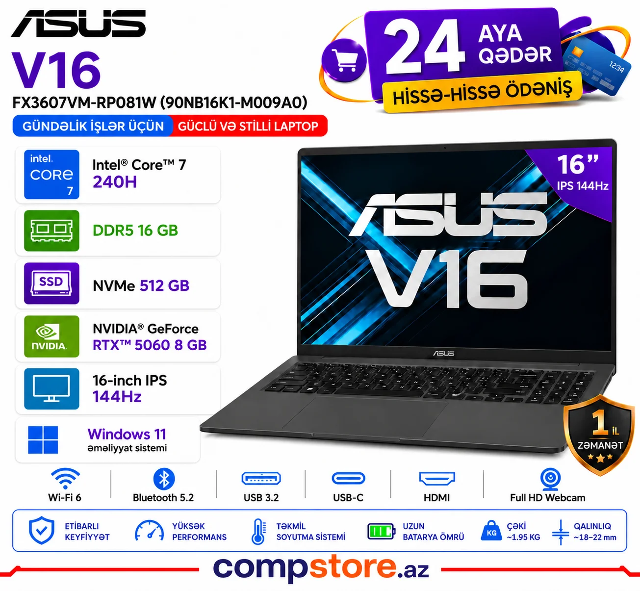 ASUS V16 FX3607VM-RP081W (90NB16K1-M009A0) Gaming Laptop